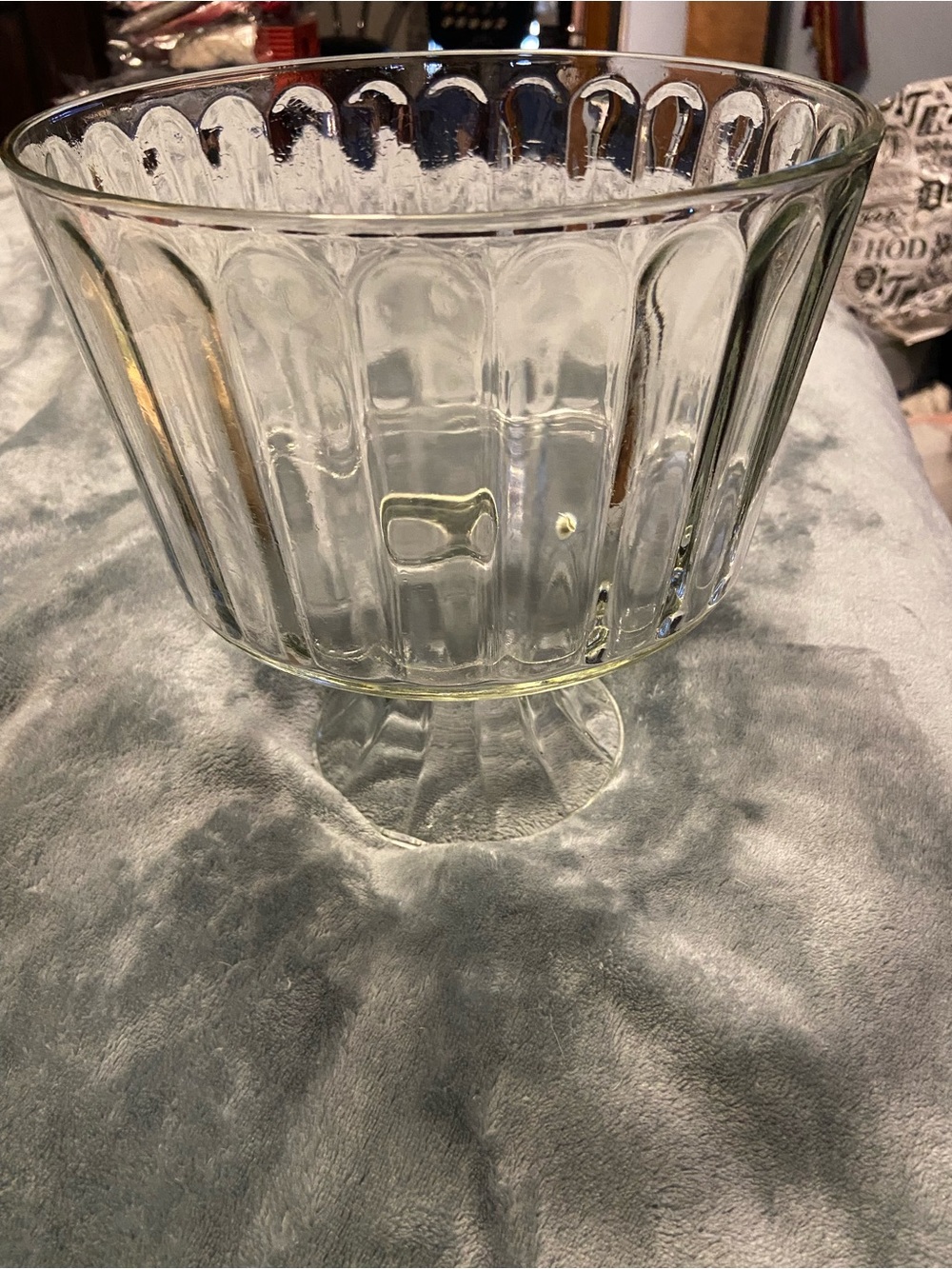 Clear Glass Ribbed Pedestal Serving Bowl - Transparent